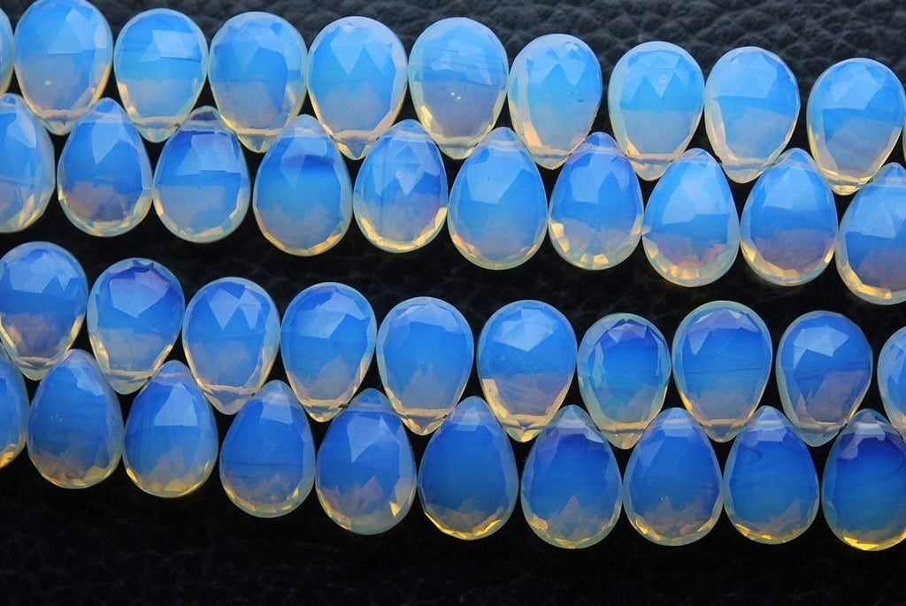 10 Pcs Of ,Superb-Finest Quality,Opal Blue Quartz Faceted Pear Shape Briolettes, 10X14mm Size, - Jalvi & Co.