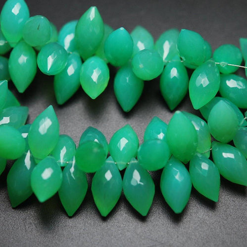 10 Pcs,Super Finest,Super Rare Shape,Chrysoprase Chalcedony Faceted Dew Drops Briolettes 10-12mm Large Size - Jalvi & Co.