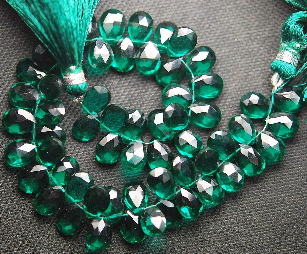 10 Pcs,Superb-Finest Quality, Rama Green Quartz Faceted Pear Shape Briolettes, 7X10mm Size, - Jalvi & Co.