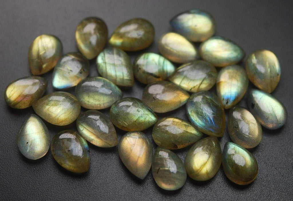 10 Pcs,Superb-Finest Quality,Gold Flashy Labradorite Smooth Pear Shape Briolettes, 12mm Size - Jalvi & Co.