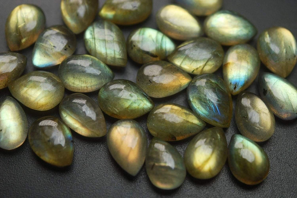 10 Pcs,Superb-Finest Quality,Gold Flashy Labradorite Smooth Pear Shape Briolettes, 12mm Size - Jalvi & Co.