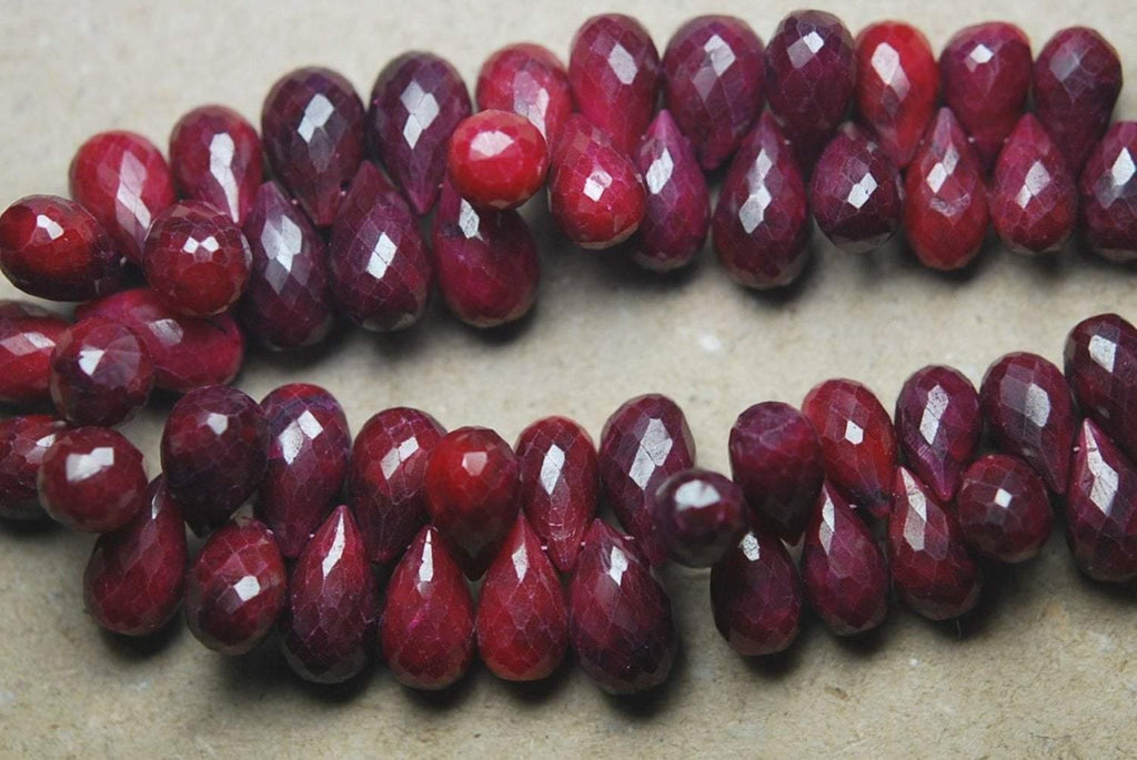 10 Pieces Dyed Natural Ruby Faceted Drops Shape Briolettes, 10-15mm Size - Jalvi & Co.