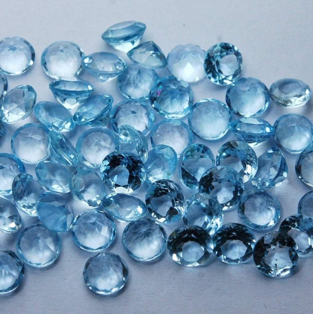 10 Pieces Faceted Coins Shaped Loose Stones, 6mm Sky Blue Topaz - Jalvi & Co.