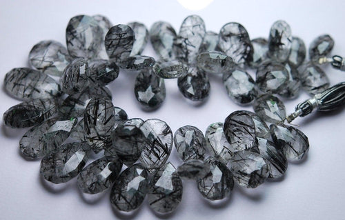 10 Pieces, Natural Black Rutilated Quartz Faceted Pear Shape Briolettes, 12-14mm Aprx. - Jalvi & Co.
