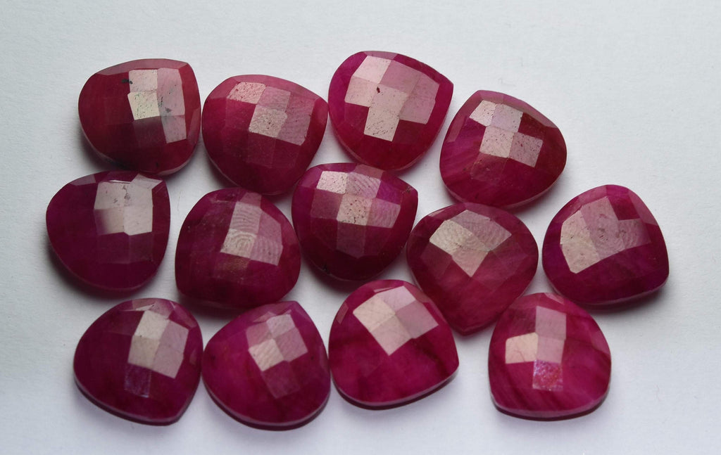 10 Pieces Natural Dyed Ruby Faceted Heart Shape Briolettes, 14mm Size - Jalvi & Co.