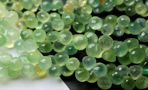 10 Pieces, Super Finest, Natural Prehnite Faceted Onion Briolette's 9-10mm Large Size - Jalvi & Co.