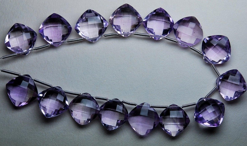 10 Pieces,10mm Pink Amethyst Faceted Cushion Shape Briolettes, Long,Great Quality - Jalvi & Co.