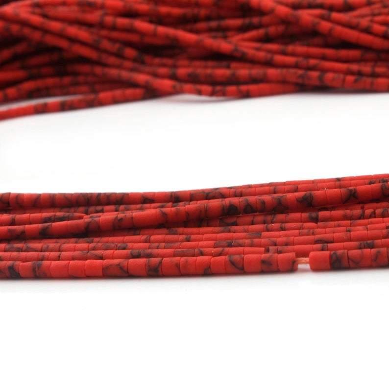 10 Strands Red Coral Smooth Heishi Wheel Tiny Beads Strand 12 inches 2mm - Jalvi & Co.