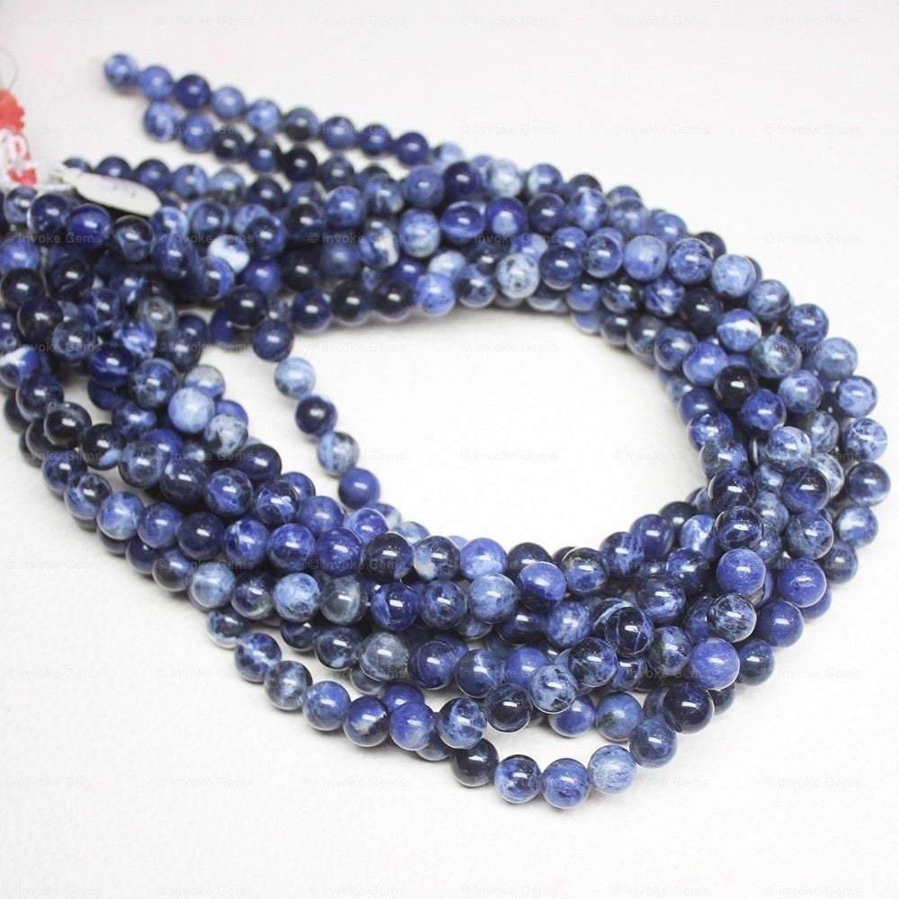 10 Strands Sodalite Natural Smooth Round Ball Loose Gemstone Beads Strand 4mm 14" - Jalvi & Co.