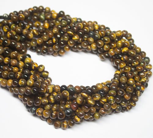 10 x 13 inch, 5mm, Natural Tiger's Eye Smooth Round Sphere Ball Shape Gemstone Beads - Jalvi & Co.