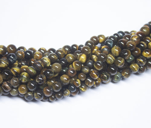 10 x 13 inch, 5mm, Natural Tiger's Eye Smooth Round Sphere Ball Shape Gemstone Beads - Jalvi & Co.