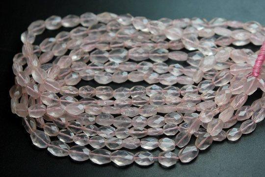 10 x 13 Inch Strand, Natural Rose Quartz Faceted Oval Nuggets, 6-7mm Size - Jalvi & Co.