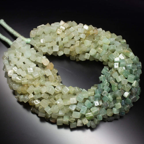 10 x 15 inch, 6mm, Natural Shaded Green Jade Smooth 3D Cube Box Shape Gemstone Beads - Jalvi & Co.