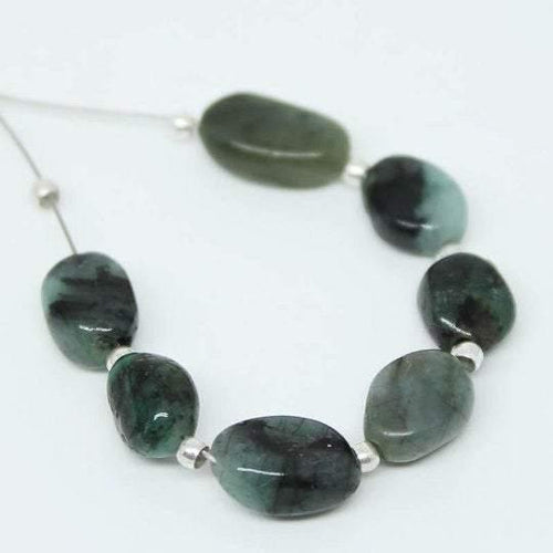 10 x 7pcs, 8-10mm, Natural Green Emerald Smooth Oval Beads, Emerald Beads - Jalvi & Co.