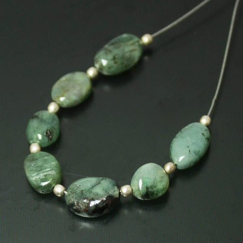 10 x 7pcs, 8-10mm, Natural Green Emerald Smooth Oval Beads, Emerald Beads - Jalvi & Co.