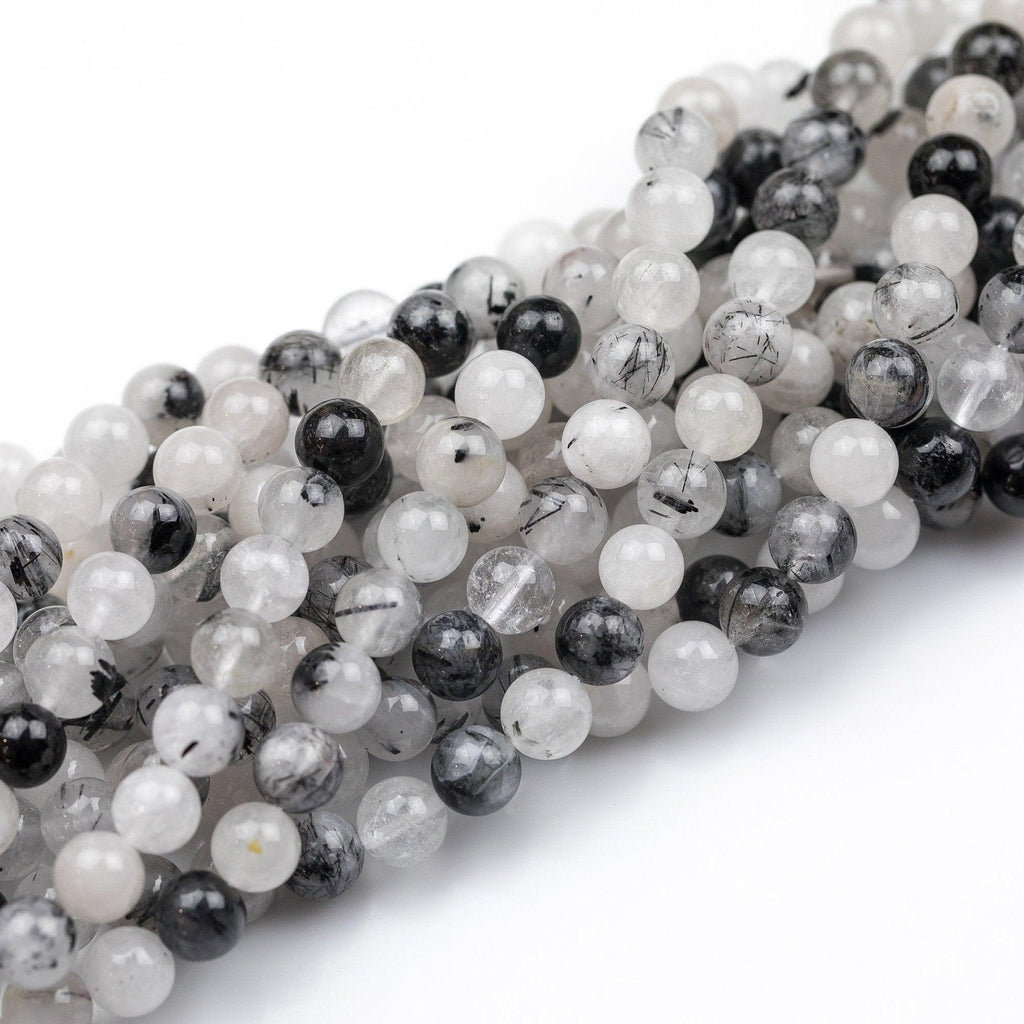 10 x Natural Black Rutile Smooth Polished Round Loose Ball Beads Strand 16" 6mm - Jalvi & Co.