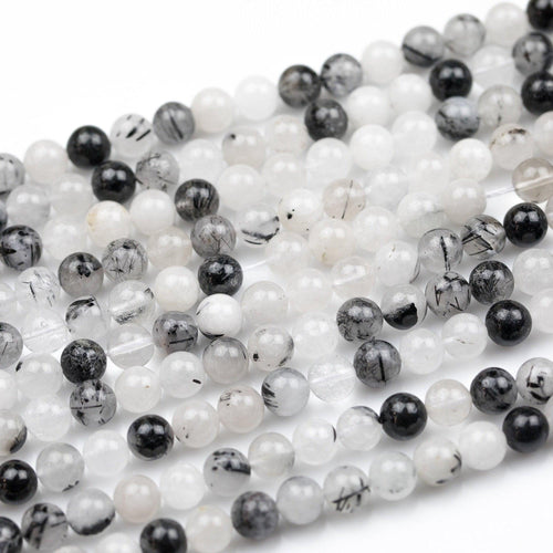 10 x Natural Black Rutile Smooth Polished Round Loose Ball Beads Strand 16