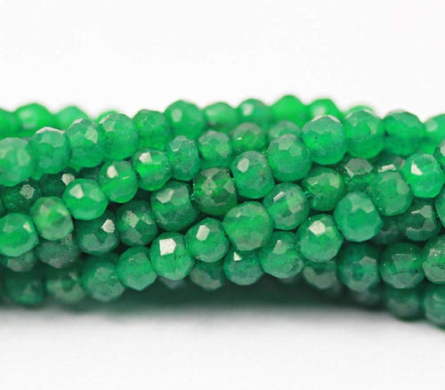 10 x Natural Emerald Green Jade Faceted Rondelle Beads 4mm 13inches - Jalvi & Co.