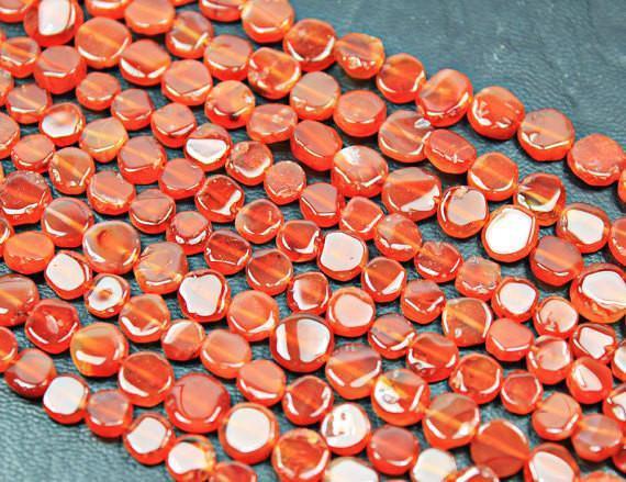 10 x Natural Orange Carnelian Smooth Flat Round Coin Beads Strand 6-7mm 13" - Jalvi & Co.