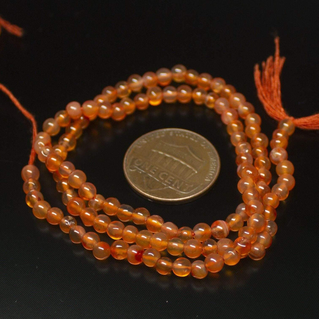 10 x Natural Orange Carnelian Smooth Round Beads 3.5mm mm 14inches - Jalvi & Co.