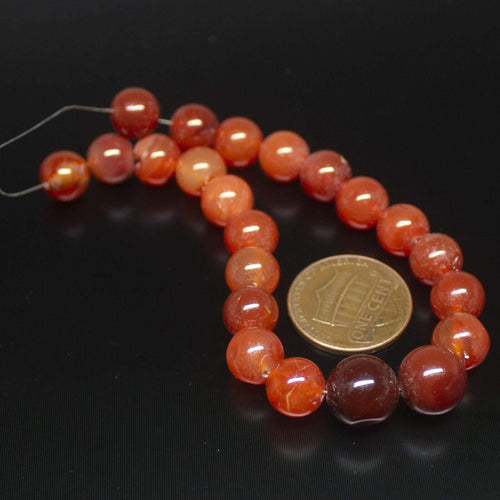 10 x Natural Orange Carnelian Smooth Round Gemstone Beads Strand 7