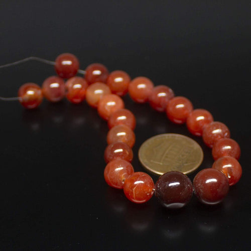 10 x Natural Orange Carnelian Smooth Round Gemstone Beads Strand 7