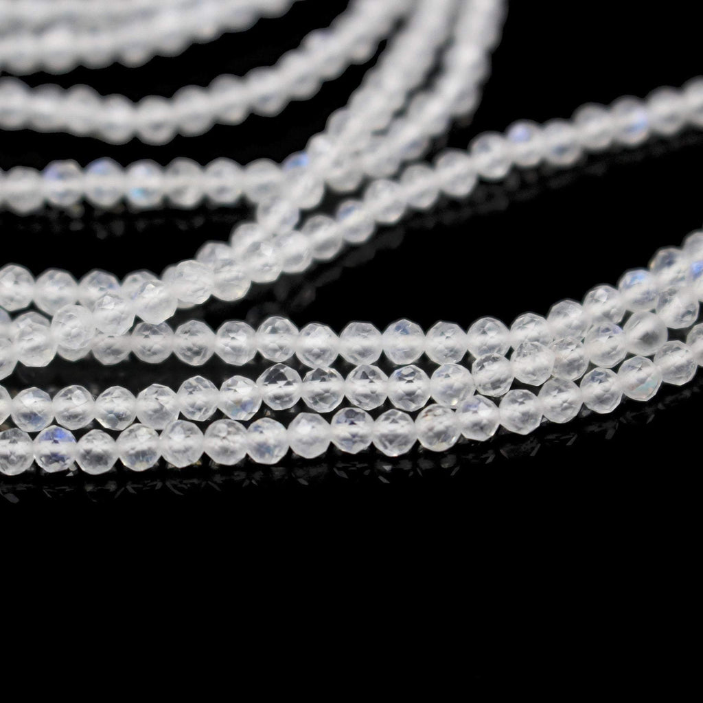 10 x Natural Rainbow Moonstone Micro Faceted Round Gemstone Loose Tiny Beads 2mm 13" - Jalvi & Co.