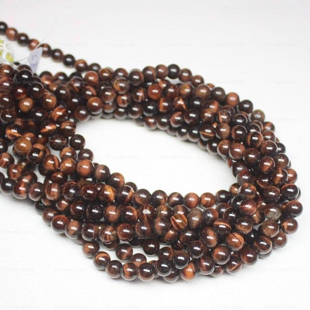 10 x Natural Red Tigers Eye Smooth Ball Round Gemstone Loose Beads Strand 15" 6mm - Jalvi & Co.