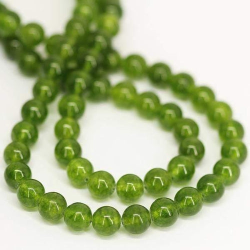 10 x Olive Green Jade Smooth Round Spacer Loose Gemstone Beads Strand 8mm 15