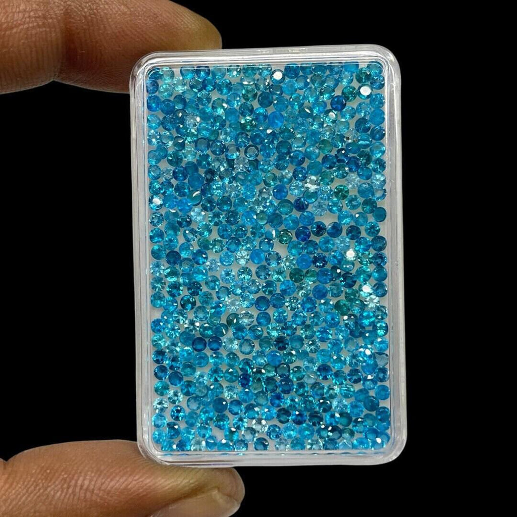 100 Pc 2mm Natural Apatite Round Cut Neon Blue Untreated Gemstones Wholesale Lot - Jalvi & Co.