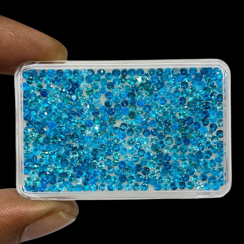 100 Pc 2mm Natural Apatite Round Cut Neon Blue Untreated Gemstones Wholesale Lot - Jalvi & Co.