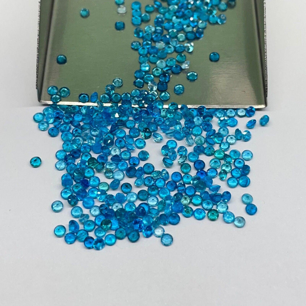 100 Pc 2mm Natural Apatite Round Cut Neon Blue Untreated Gemstones Wholesale Lot - Jalvi & Co.