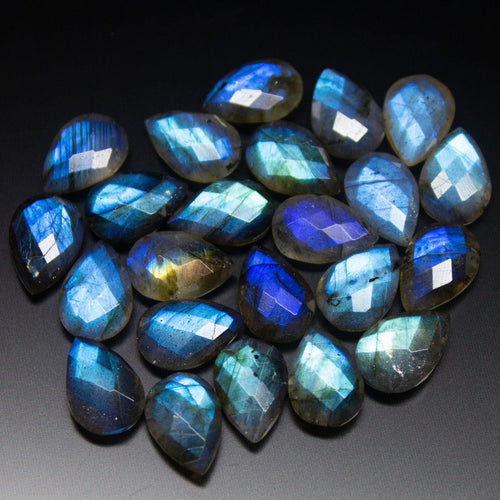 100 pcs, 12mm Matched Pair, Faceted Pear Shape Briolettes Blue Flash Labradorite - Jalvi & Co.