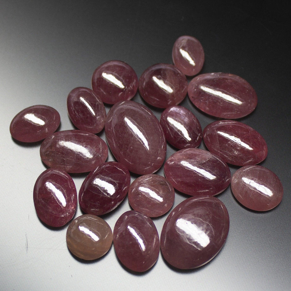 104cts, 18pc, Natural Pink Sapphire Smooth Oval Cabochon Loose Gemstone Lot - Jalvi & Co.