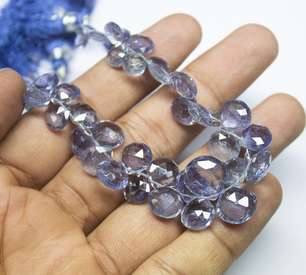 106cts, 7 inch, Natural Iolite Faceted Heart Shape Briolette Beads, Iolite Beads, 8-12mm - Jalvi & Co.