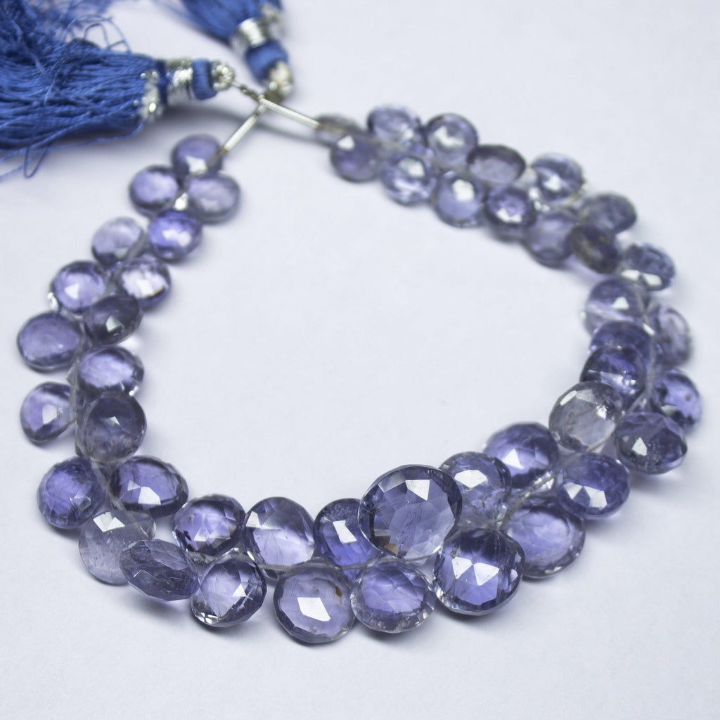 106cts, 7 inch, Natural Iolite Faceted Heart Shape Briolette Beads, Iolite Beads, 8-12mm - Jalvi & Co.