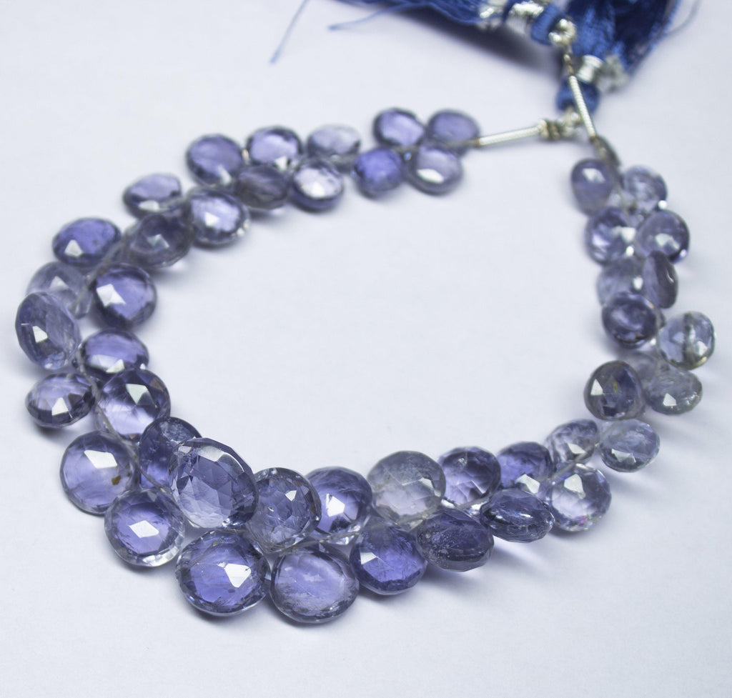 106cts, 7 inch, Natural Iolite Faceted Heart Shape Briolette Beads, Iolite Beads, 8-12mm - Jalvi & Co.