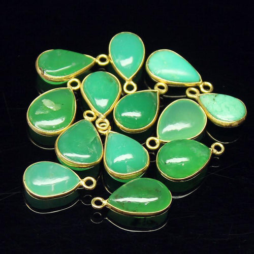 10mm 13mm, Apple Green Chrysoprase Smooth Pear Briolette 925 Sterling Silver Charm Pendant, Chrysoprase Pendant, Chrysoprase Charm - Jalvi & Co.