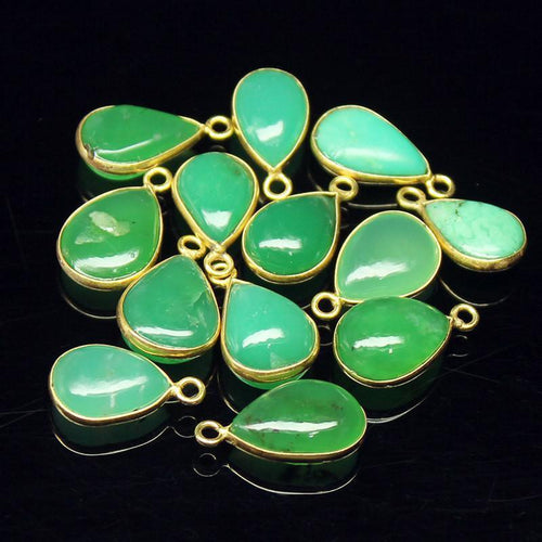 10mm 13mm, Apple Green Chrysoprase Smooth Pear Briolette 925 Sterling Silver Charm Pendant, Chrysoprase Pendant, Chrysoprase Charm - Jalvi & Co.