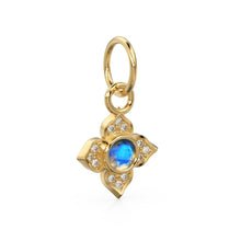 Load image into Gallery viewer, 10MM 14K solid Yellow Gold Diamond Moonstone 4 petal Flower Quatrefoil Charm Necklace Pendant - Jalvi &amp; Co.