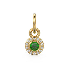 Load image into Gallery viewer, 10mm 14K solid Yellow Gold Diamond Natural Emerald Round Coin Shape Charm Necklace Pendant - Jalvi &amp; Co.