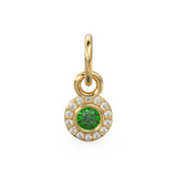 10mm 14K solid Yellow Gold Diamond Natural Emerald Round Coin Shape Charm Necklace Pendant