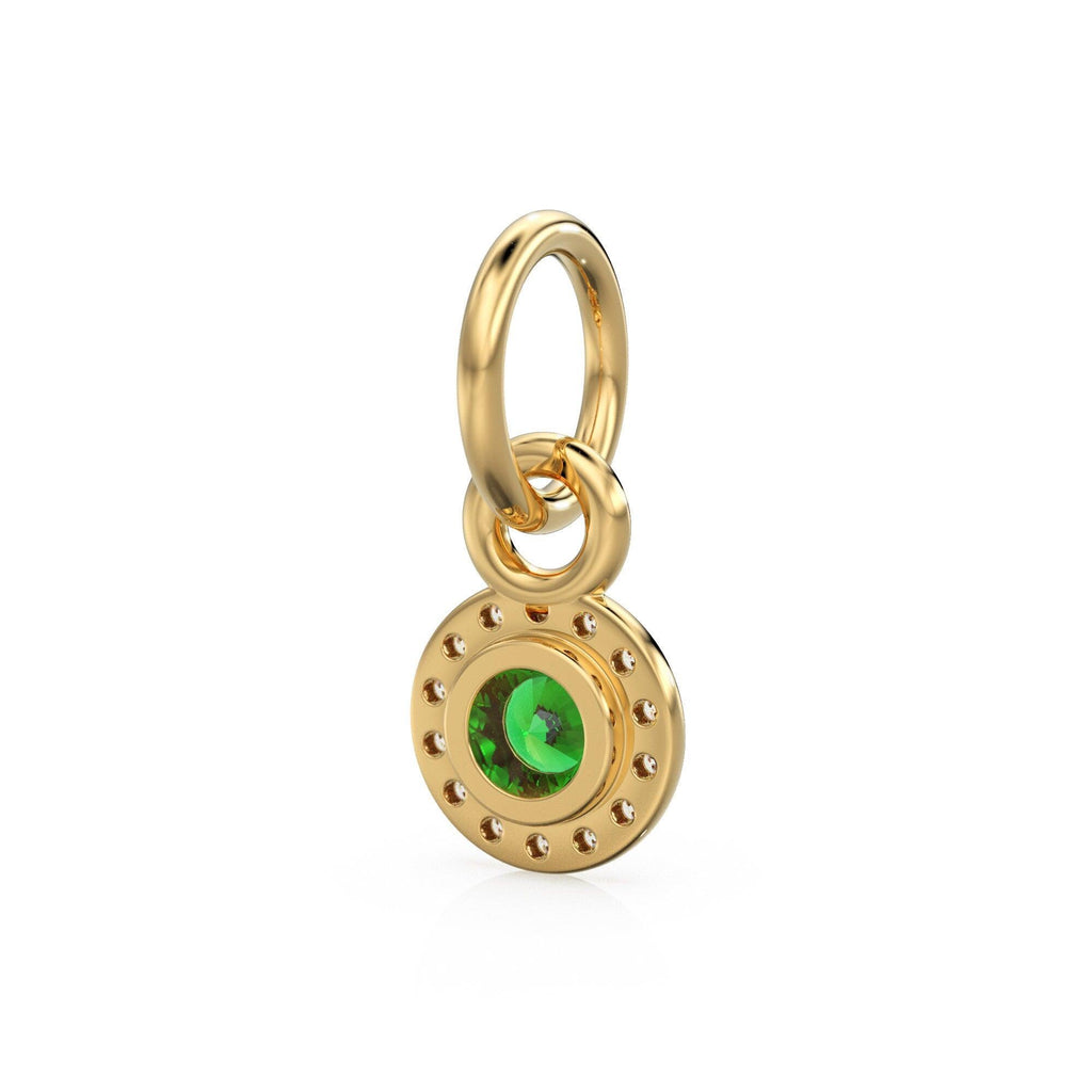 10mm 14K solid Yellow Gold Diamond Natural Emerald Round Coin Shape Charm Necklace Pendant - Jalvi & Co.