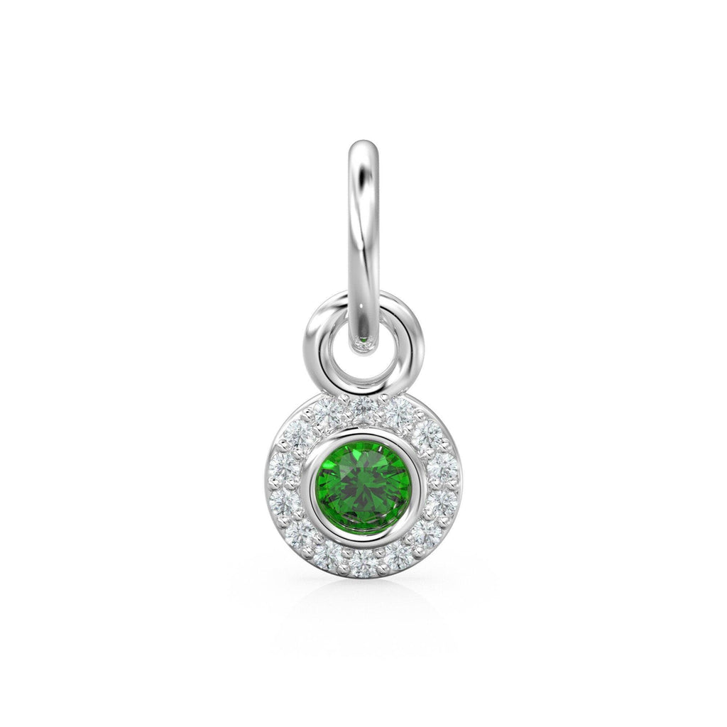 10mm 14K solid Yellow Gold Diamond Natural Emerald Round Coin Shape Charm Necklace Pendant - Jalvi & Co.