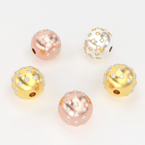 10mm 18k Solid Gold Designer Round Brilliant Diamond Studded Spacer Bead - Jalvi & Co.