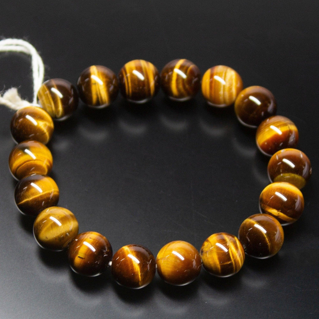 10mm, Natural Tiger's Eye AAA Grade Plain Round Sphere Beaded Bracelet - Jalvi & Co.