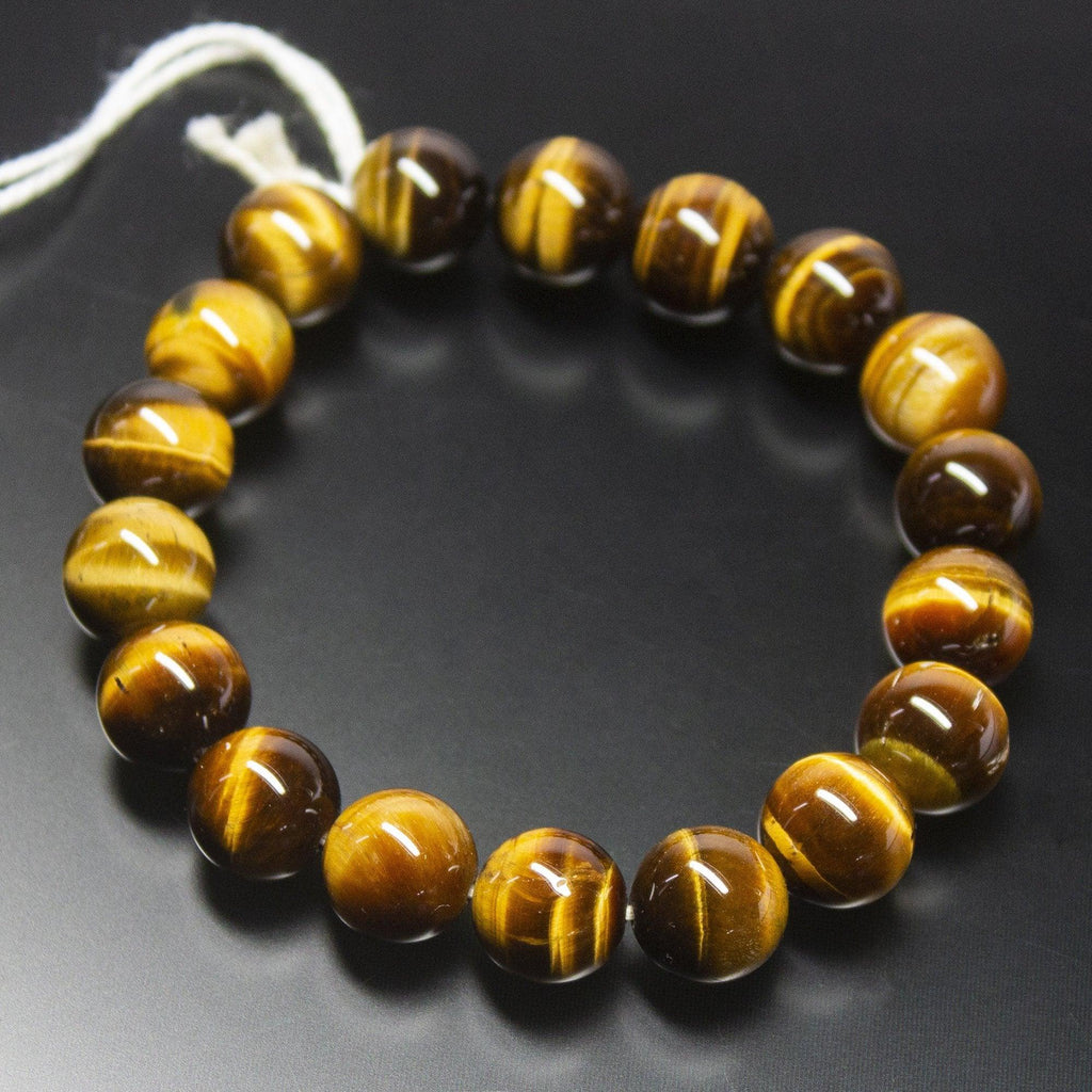 10mm, Natural Tiger's Eye AAA Grade Plain Round Sphere Beaded Bracelet - Jalvi & Co.