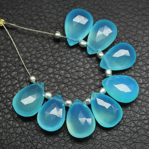 10pc 14mm Blue Chalcedony Faceted Pear Drops Briolette Loose Gemstone Beads - Jalvi & Co.