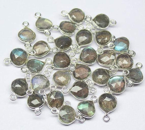 10pc, 14mm, Labradorite Faceted Heart Shape 925 Sterling Silver Connector, Labradorite Connector - Jalvi & Co.