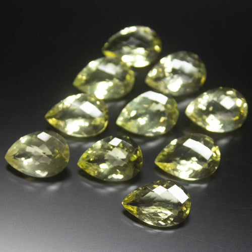 10pc, 18mm, Lemon Quartz Checker Pear Drop Briolette Loose Gemstone Lot, Lemon Quartz - Jalvi & Co.